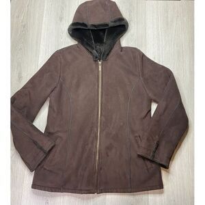 Marvin Richards Coat Womens Large Brown‎ Suede Faux Fur Lined Hood